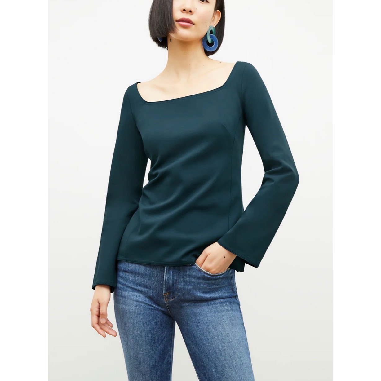 Mm Lafleur Jace 1.0 Top Ponte Deep Sea Teal Square Neck Blouse New